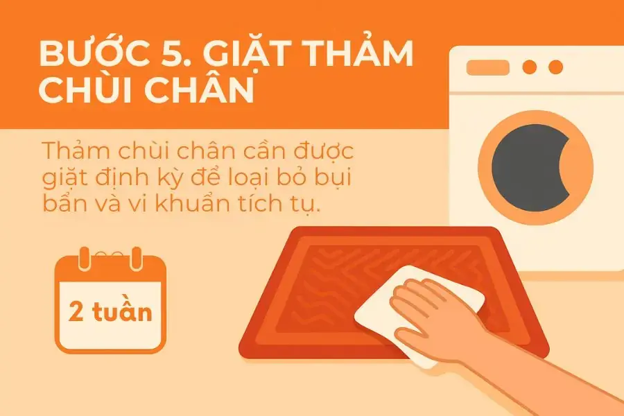 Bước 5: Giặt thảm chùi chân.