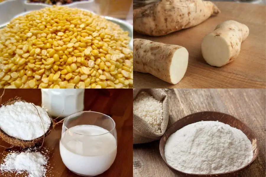 Nguyên liệu để nấu chè trôi nước cúng ngày Tết.