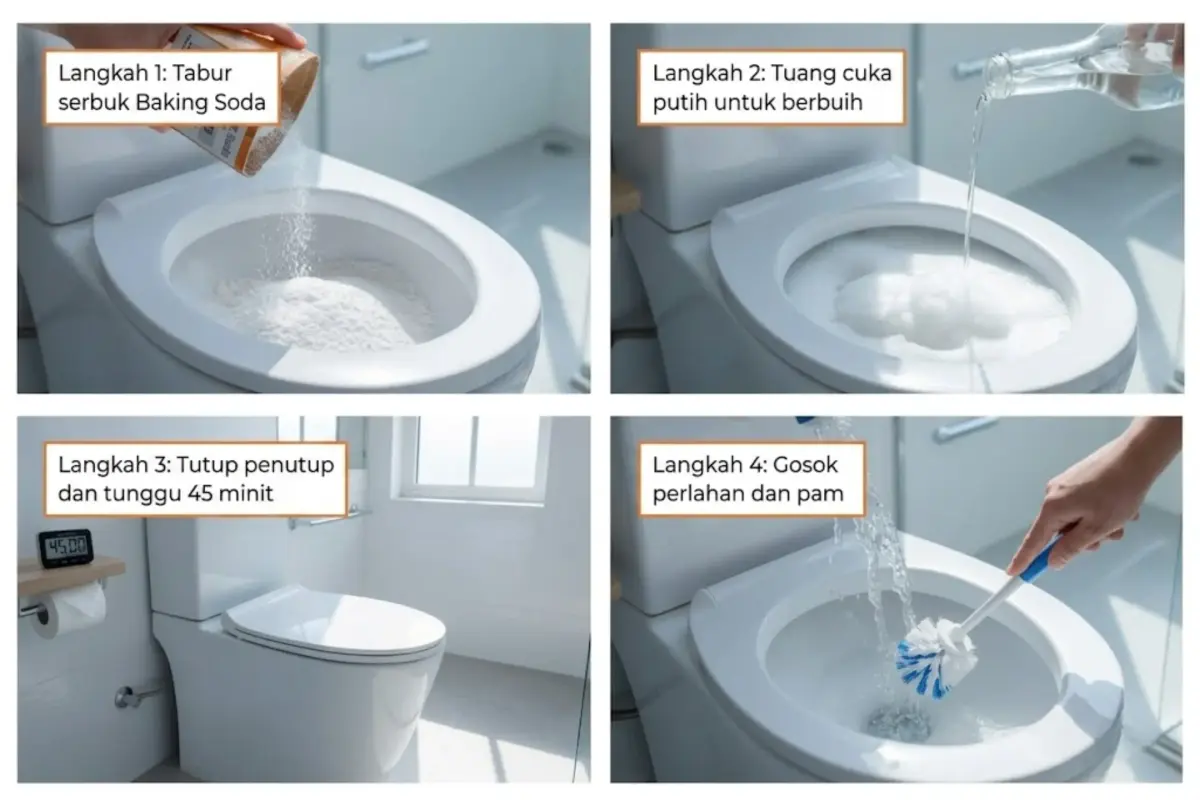 Menggunakan baking soda dan cuka.