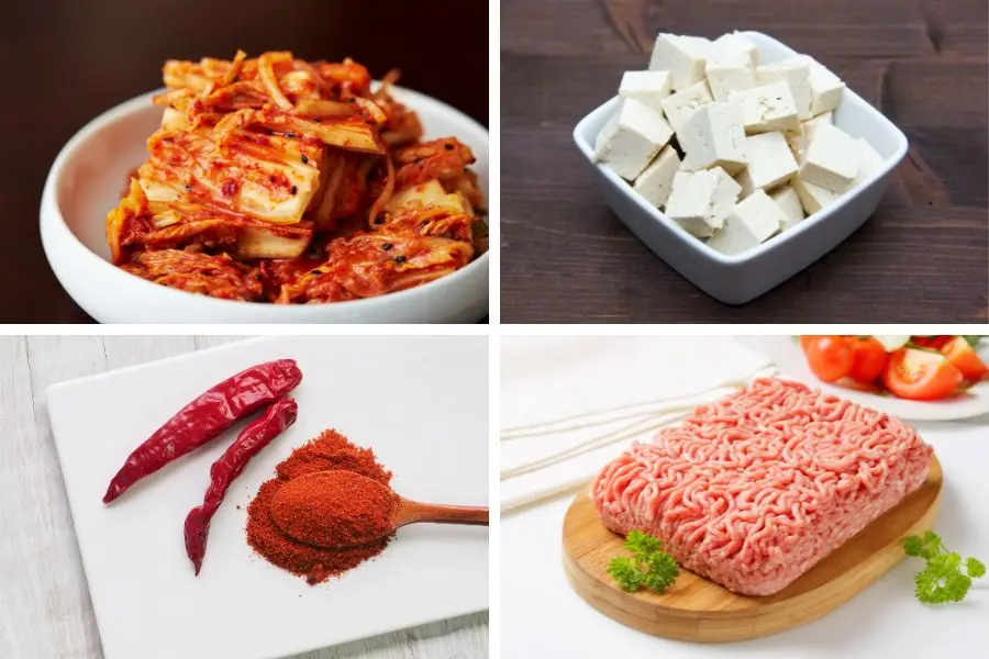 Các nguyên liệu cần chuẩn bị làm canh kim chi giải ngán ngày Tết.