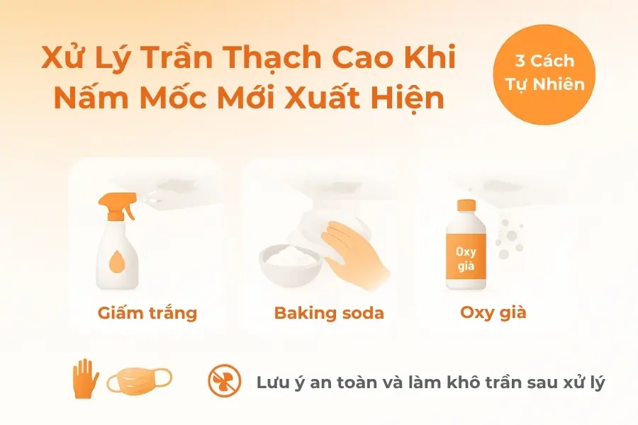 Cách xử lý trần thạch cao khi nấm mốc mới xuất hiện.
