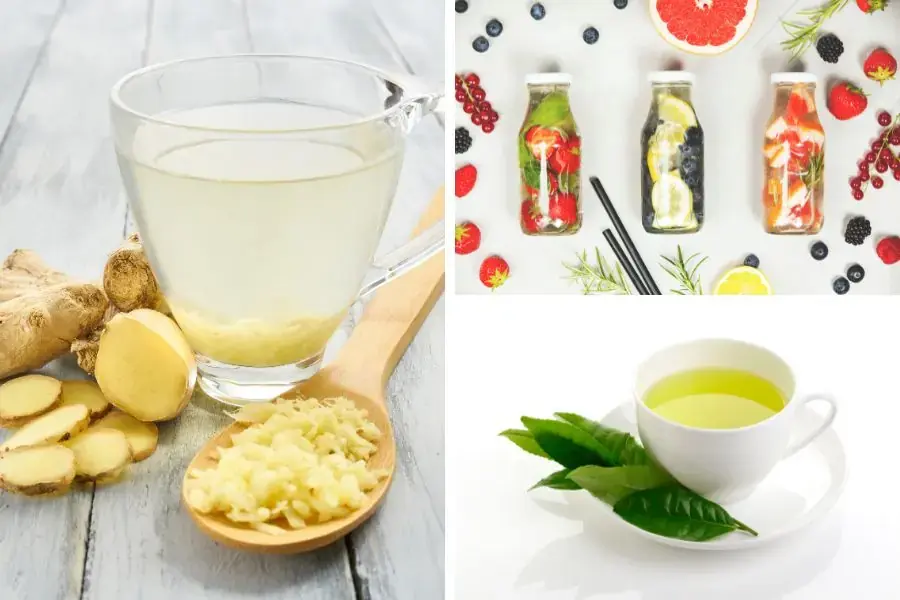 Uống nước detox, trà xanh, trà gừng để cải thiện vóc dáng.