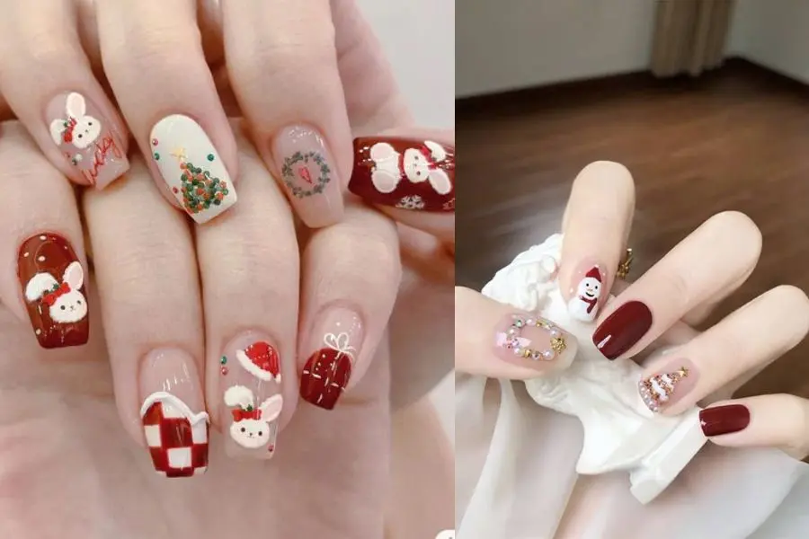 Màu đỏ sẽ tôn lên vẻ đẹp nổi bật trong bộ nail Giáng Sinh.