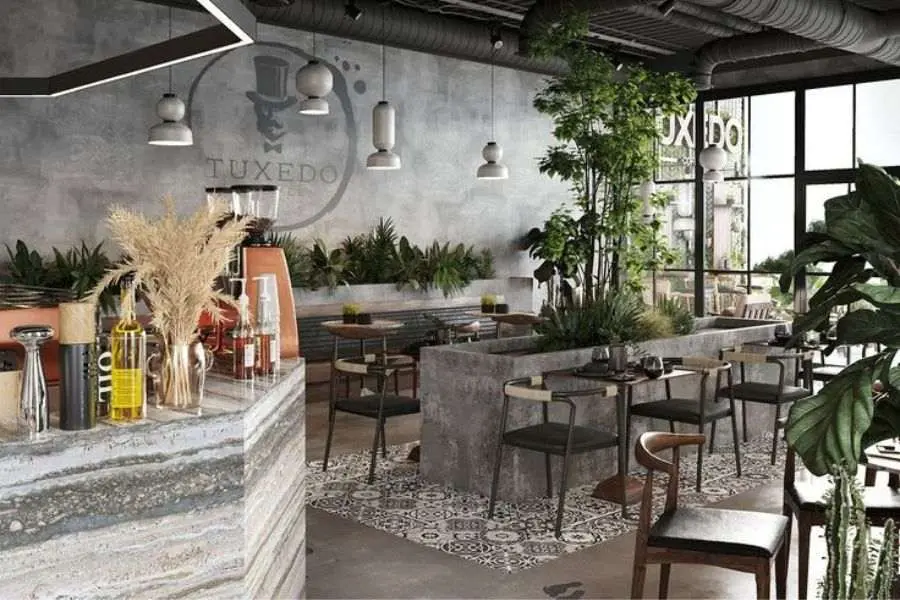 Mẫu trang trí quán cafe phong cách châu Âu cùng cây xanh