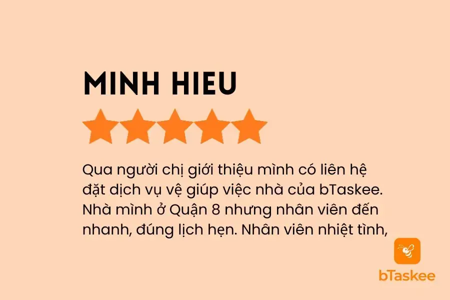 Đánh giá của khách hàng Minh Hiếu về dịch vụ giúp việc tphcm của bTaskee trên cửa hàng CH play.