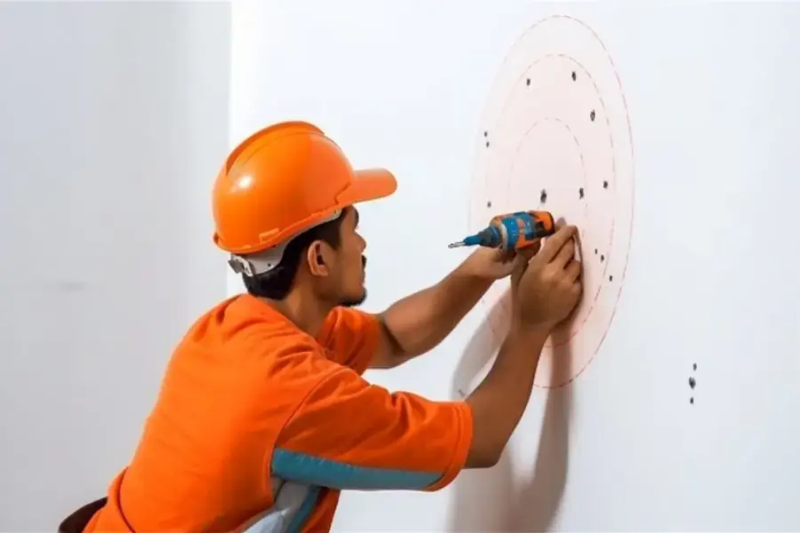 Đánh dấu điểm cần khoan tương tự như bên tường vừa làm