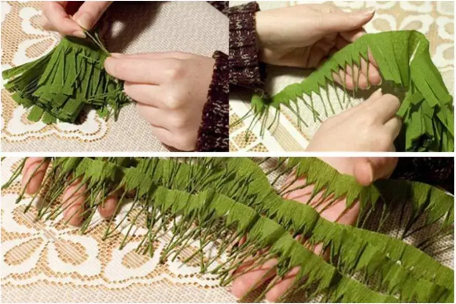 Cuốn giấy thành những chiếc lá kim.