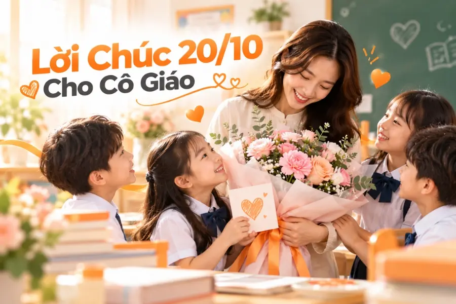 Lời chúc 20/10 ý nghĩa gửi đến cô giáo, bày tỏ lòng biết ơn với những bài học và sự tận tâm dành cho học trò.