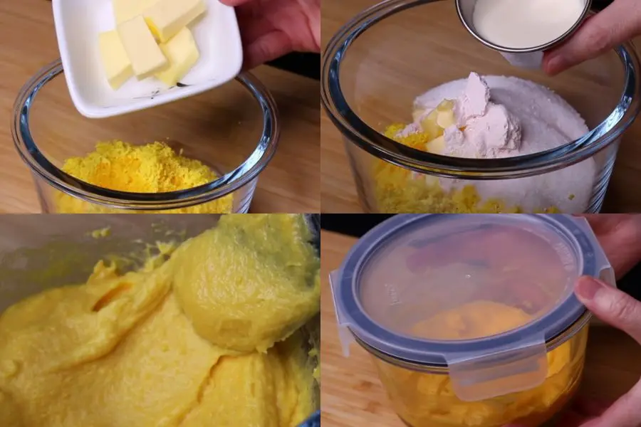 Trộn nhân trứng muối cho bánh bao.