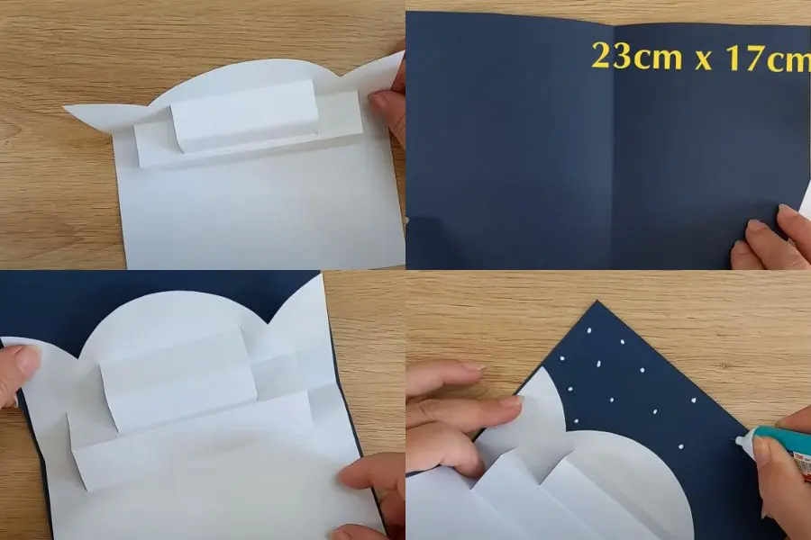 Cố định thiệp trắng vào bìa thiệp ngoài.