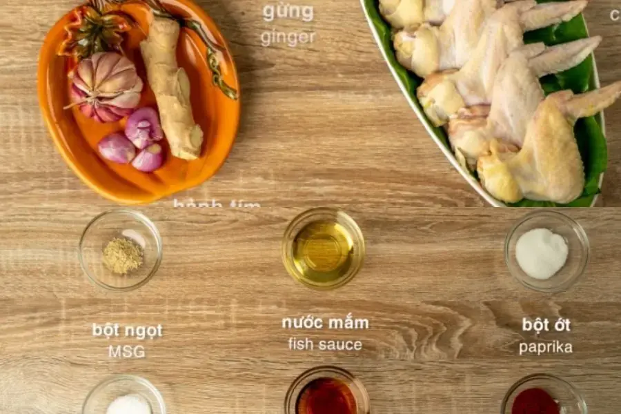 Các nguyên liệu làm món gà chiên nước mắm
