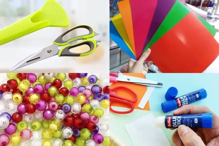 Nguyên liệu làm Ông già Noel bằng giấy thủ công.