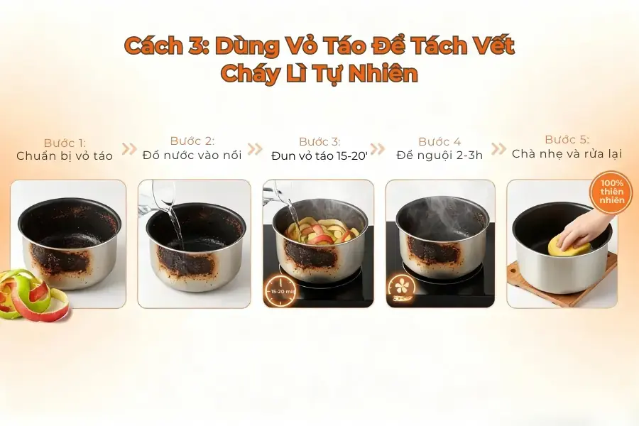 Làm sạch nồi bị cháy bằng vỏ táo.