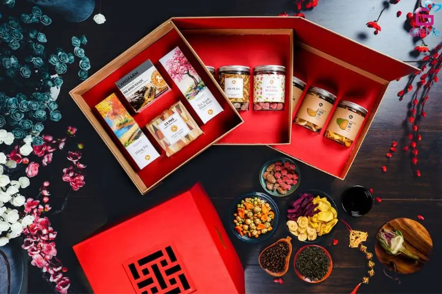 Hộp quà Tết đẹp mắt.