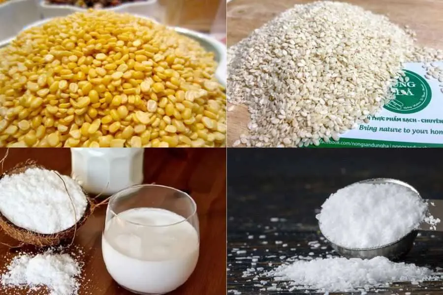 Nguyên liệu nấu chè kho đậu xanh.