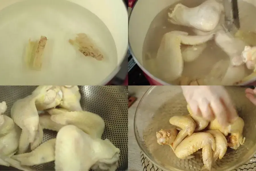 Công đoạn trụng, ướp thịt gà cho món gà chiên nước mắm