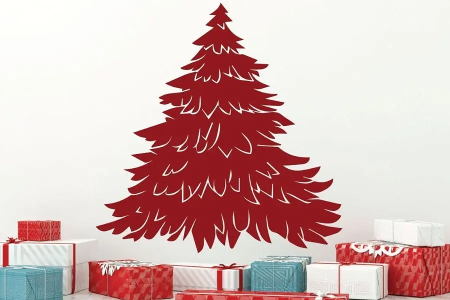 Mẫu decal cây thông Noel đỏ dán tường nổi bật.