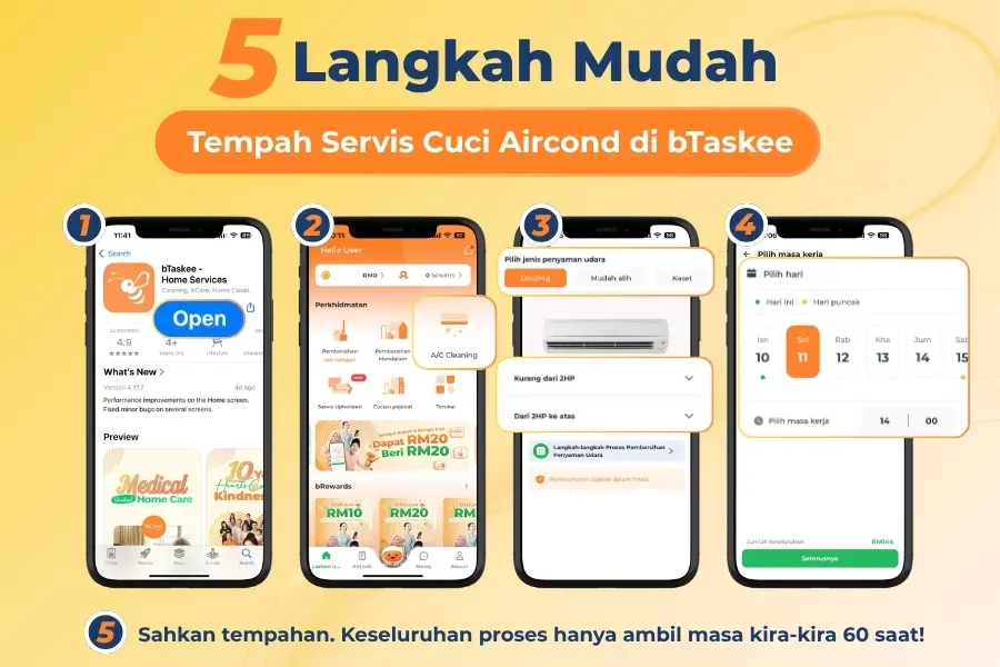 5 langkah tempah cuci aircond di bTaskee