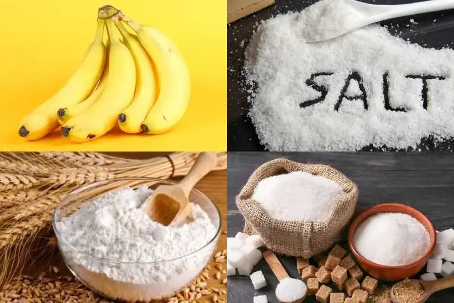 Các nguyên liệu chính để làm nên món bánh chuối chiên hấp dẫn.