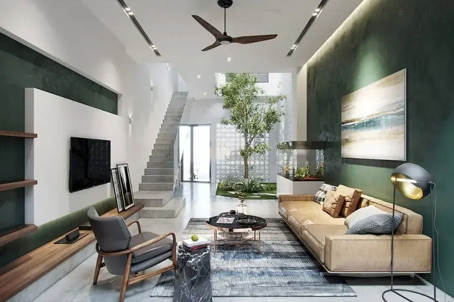 Giếng trời thường được đặt ở giữa nhà để nâng cao mật độ ánh sáng