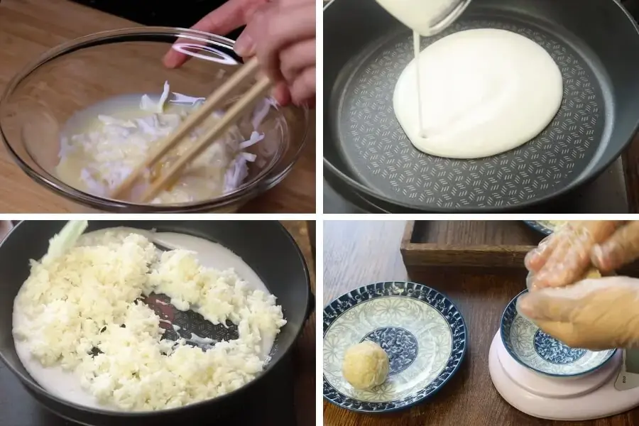 Trộn hỗn hợp và sên nhân bánh dẻo.