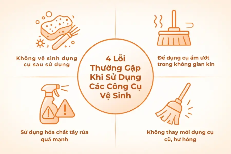 4 lỗi thường gặp khi sử dụng các công cụ vệ sinh.