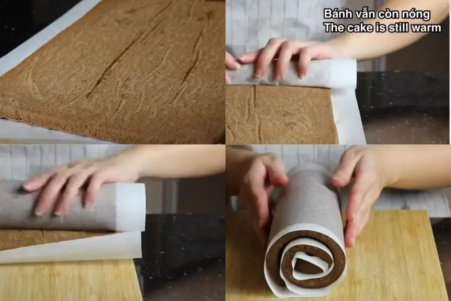 Cuộn bánh lại thành hình khúc cây.