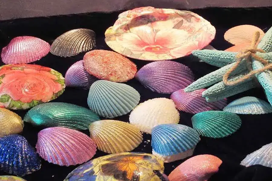 Bạn có thể mua vỏ ngao trắng hoặc loại đã nhuộm màu để tạo ra các món đồ trang trí rực rỡ hơn