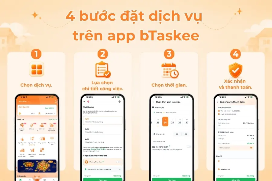 Hướng dẫn đặt lịch trên app bTaskee.