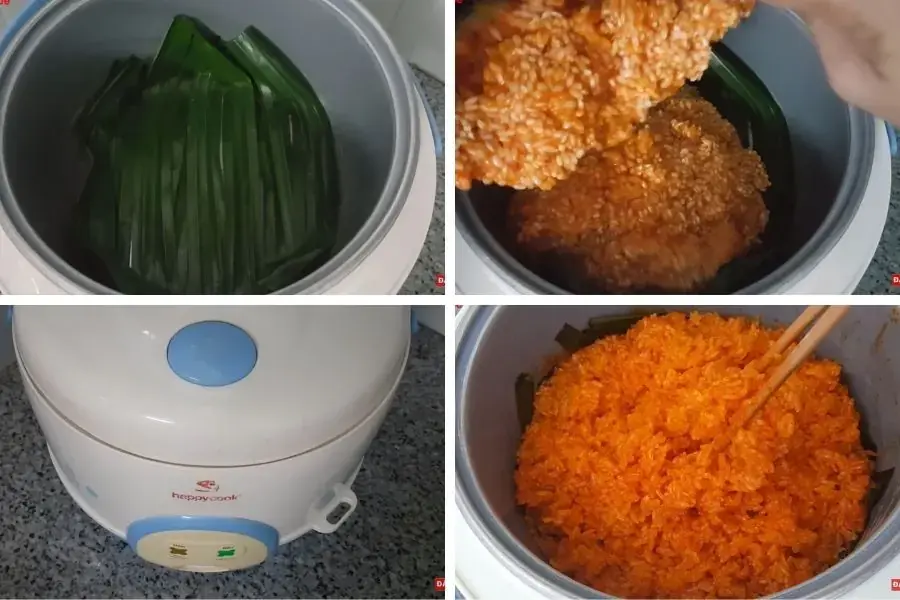 Cách nấu xôi gấc bằng nồi cơm điện.