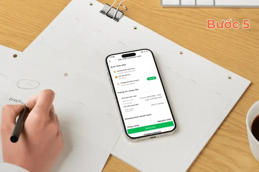Xác nhận vị trí làm việc và thanh toán.