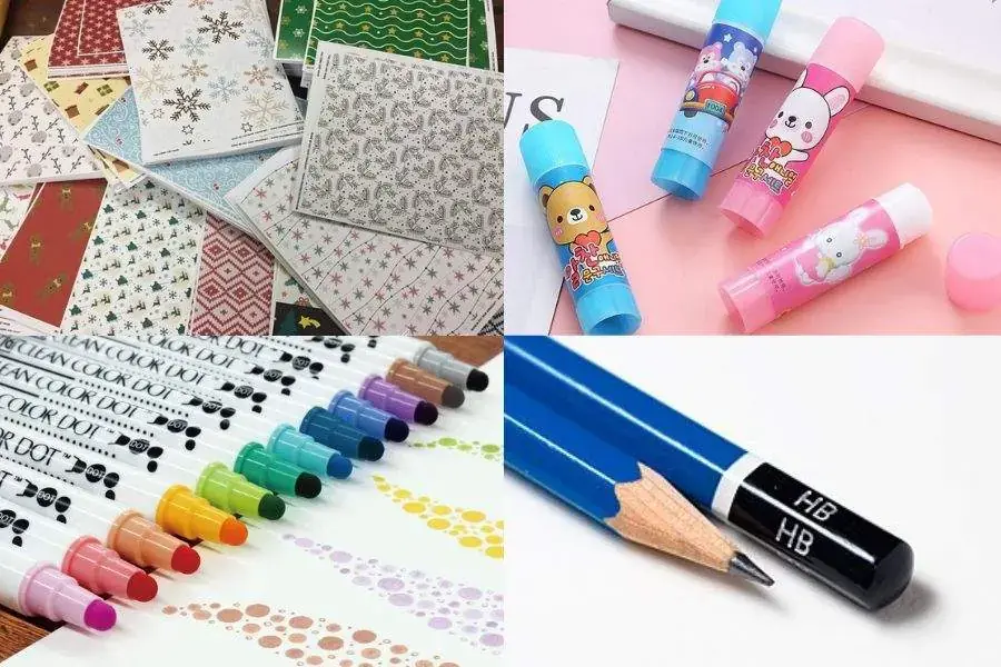 Dụng cụ chuẩn bị làm thiệp giấy hình trái tim.