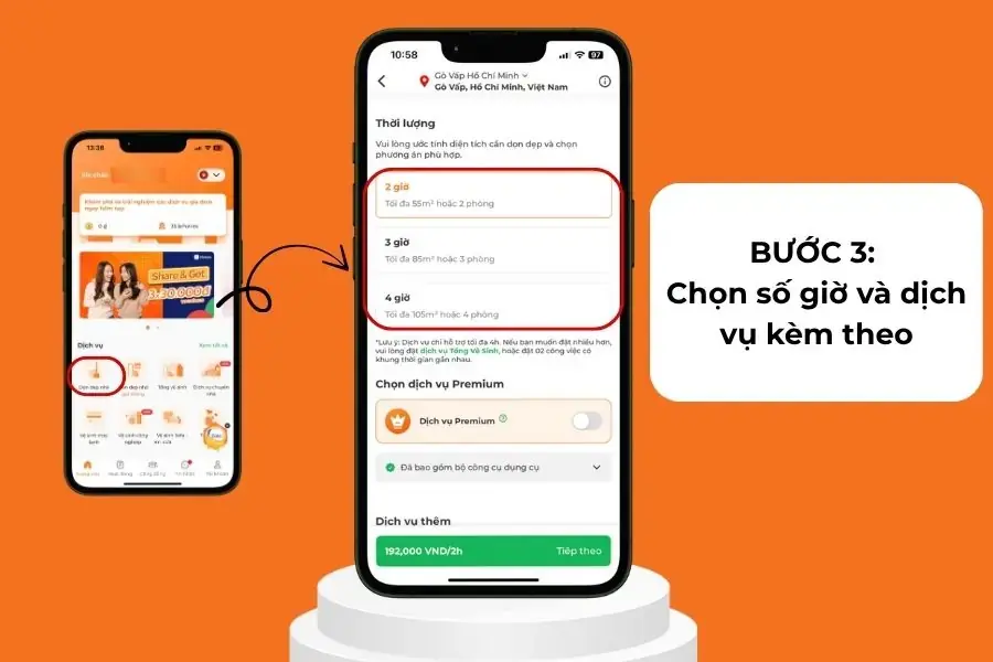 Chọn số giờ và dịch vụ kèm theo