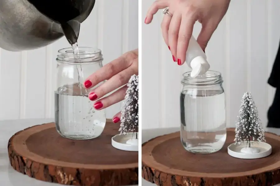 Thêm nước sạch, glycerin vào lọ thủy tinh.