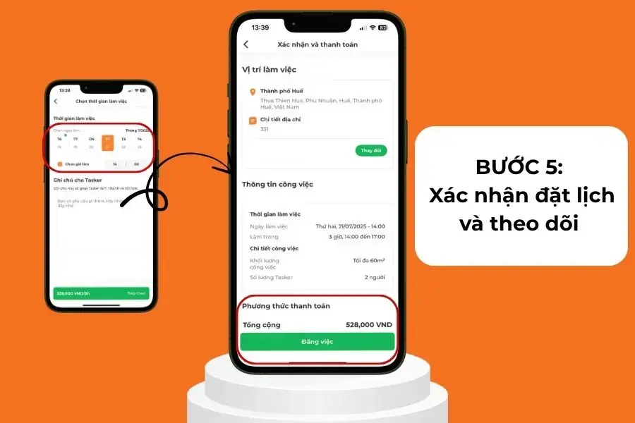 Xác nhận đặt lịch và thanh toán.