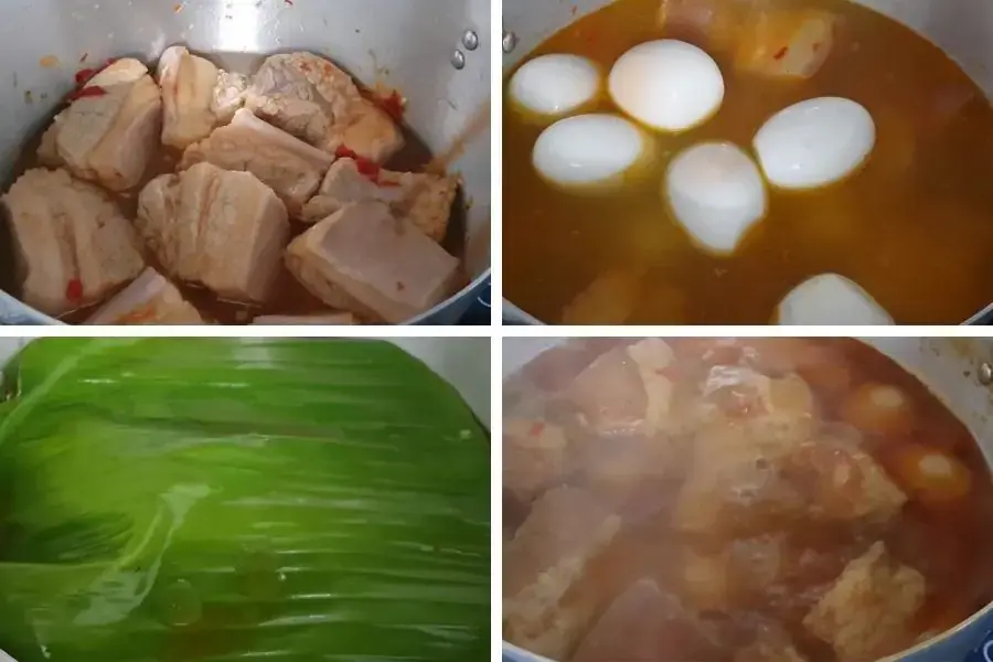 Kho thịt và trứng.