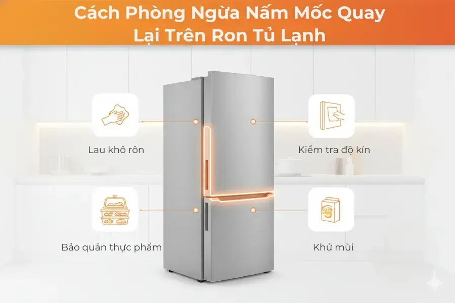4 cách phòng ngừa nấm mốc quay trở lại trên ron tủ lạnh.