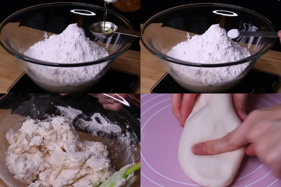 Trộn và nhào bột vỏ bánh bao kim sa.