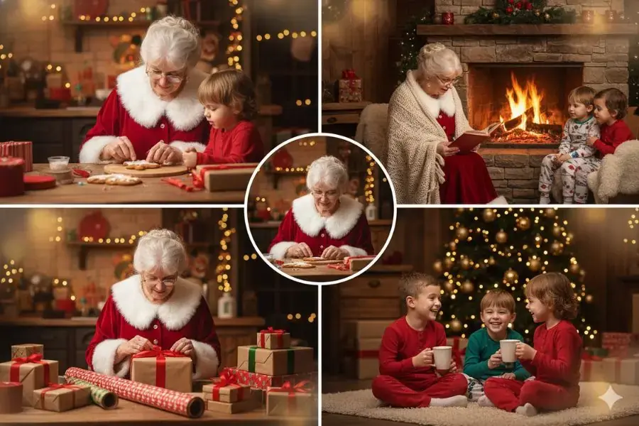 Hình ảnh bà già Noel trìu mến cùng các em nhỏ.