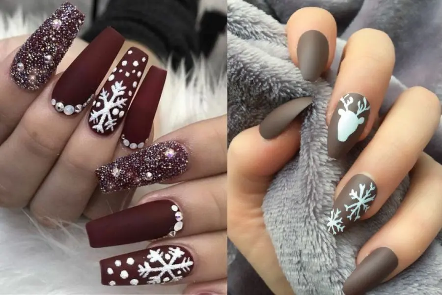 Bộ nail Giáng Sinh sang chảnh, cá tính với tone màu trầm và đậm.