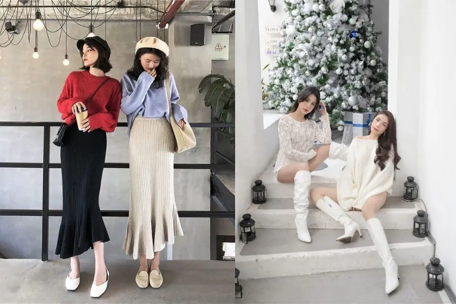 Outfit thời trang đêm Giáng Sinh cho đôi bạn thân.
