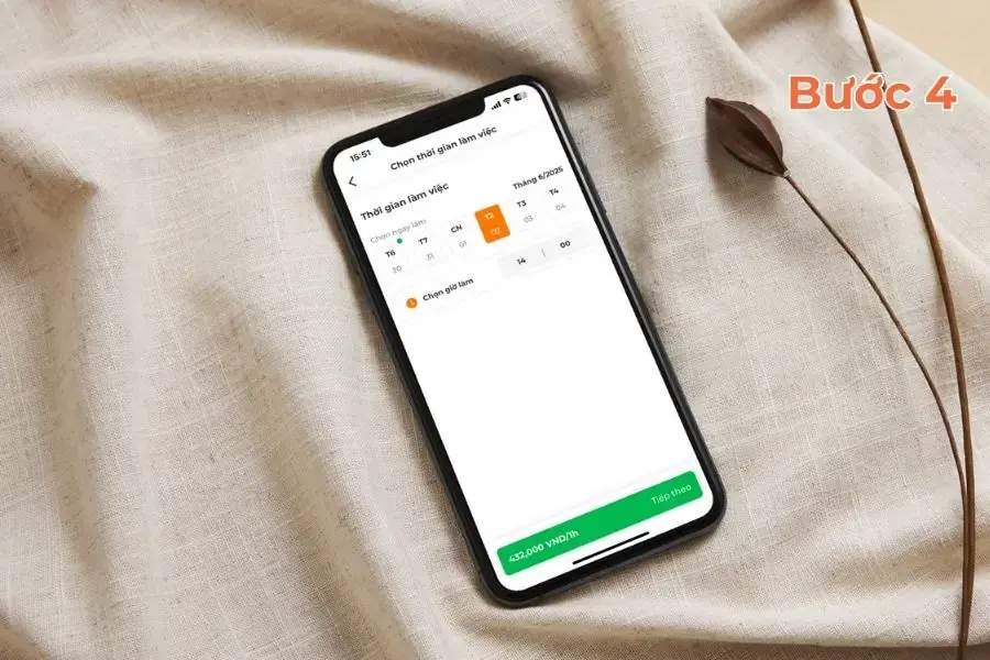 Chọn thời gian trên lịch để tasker nhận việc.