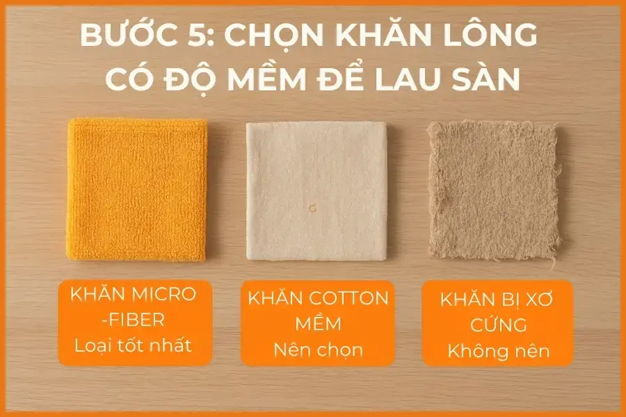 Bước 5: Chọn khăn lông có độ mềm để lau sàn.