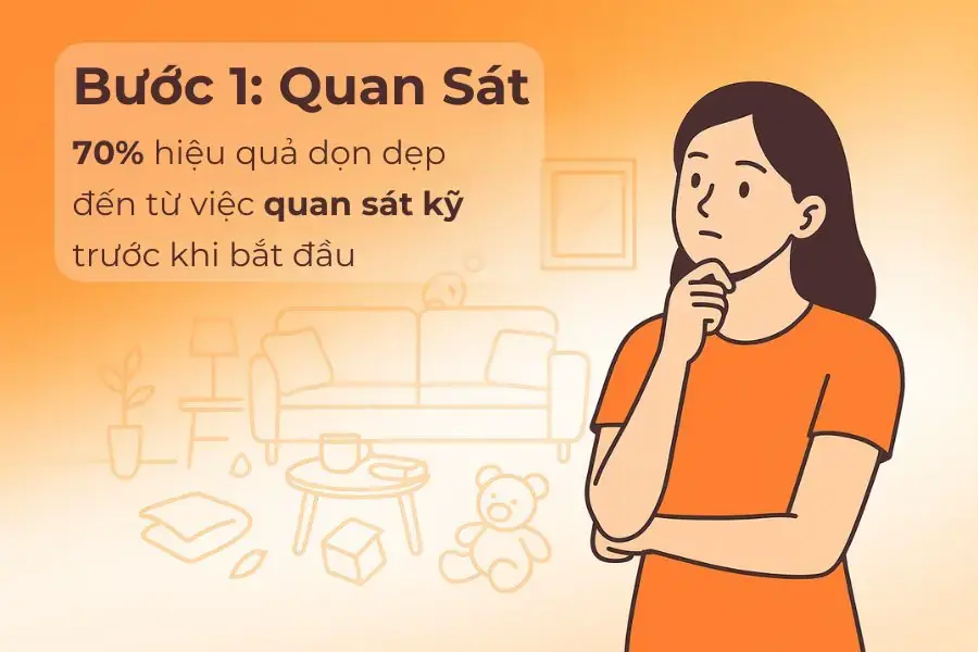Bước 1: Quan sát trước khi dọn dẹp.