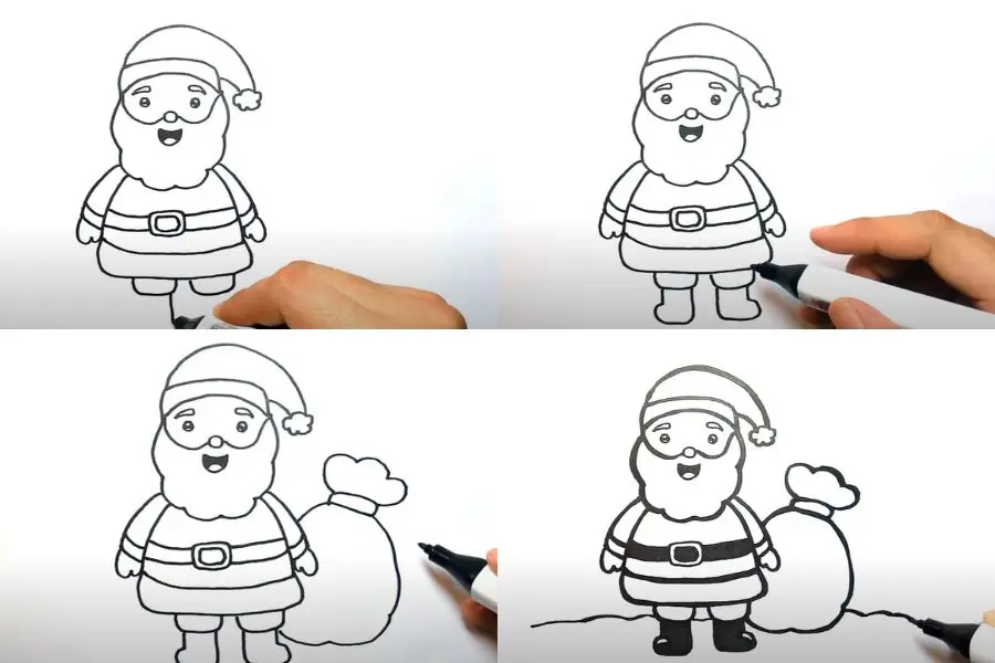 Bạn có thể vẽ thêm túi quà bên cạnh Ông già Noel.