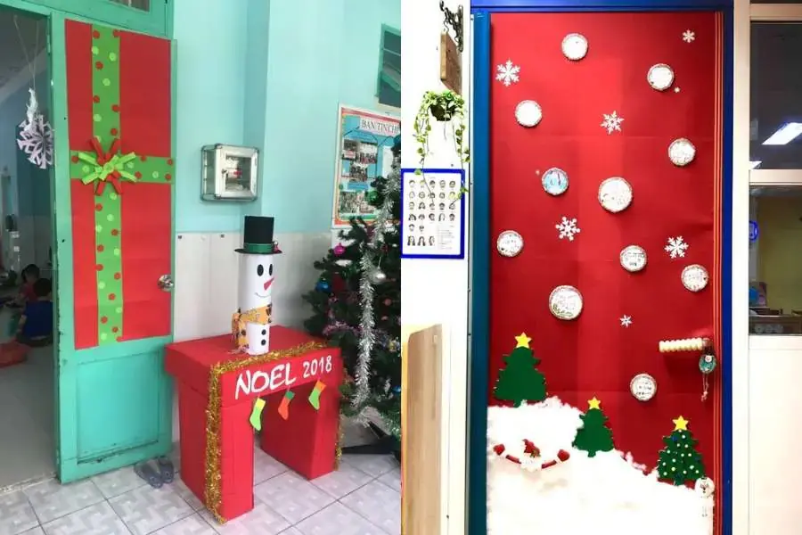 Trang trí cửa lớp học mầm non cào mỗi mùa noel
