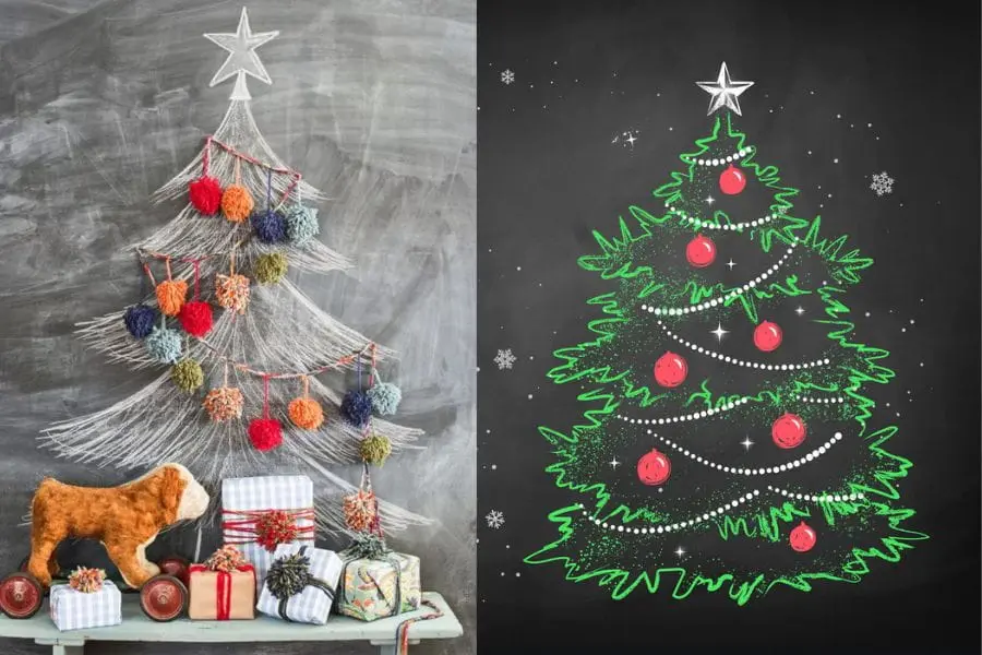 Trang trí cây thông Noel từ những viên phấn màu.