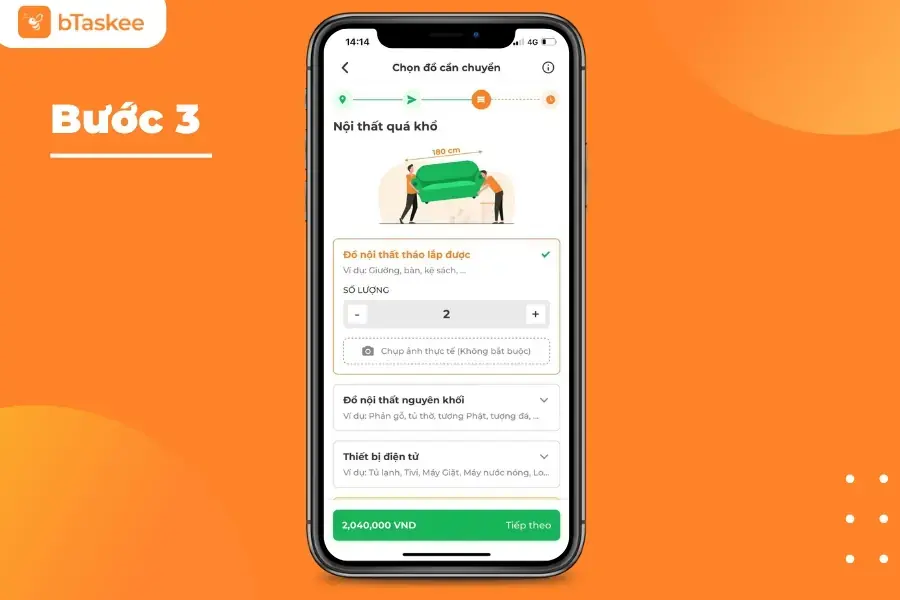 Chọn chính xác số lượng nội thất, thiết bị cần chuyển. 