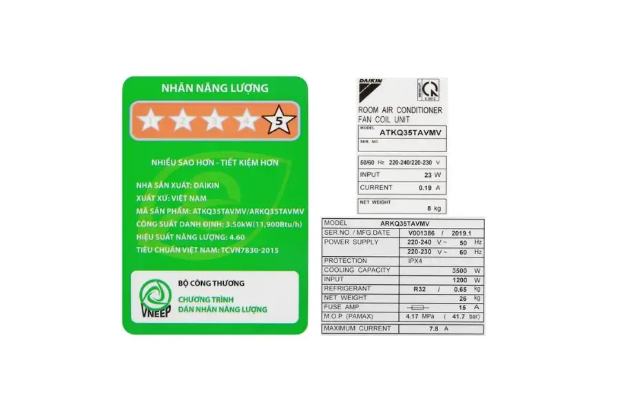 Thông số tiêu thụ điện năng điều hòa thể hiện lượng điện tiêu thụ trên mỗi giờ.