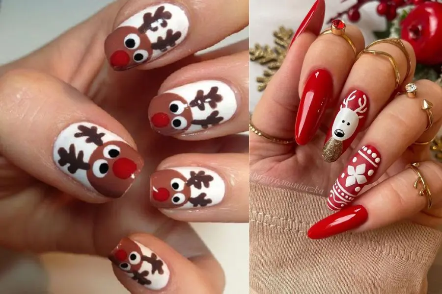 Mẫu nail Noel tuần lộc ngộ nghĩnh và đáng yêu.